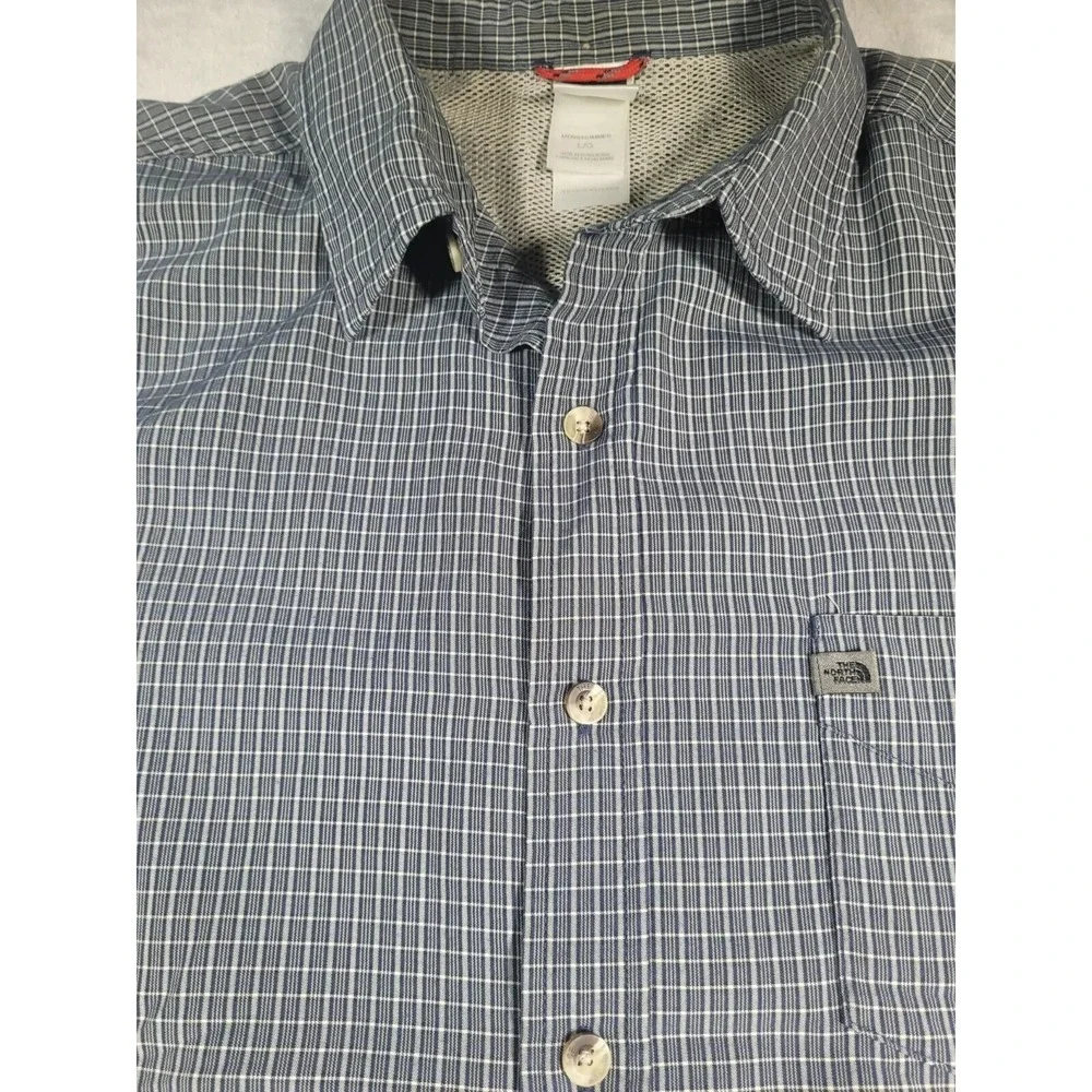 The North Face Shirt Mens Large‎ Blue Check Plaid Button Up Short Sleeve Casual